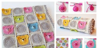 Crochet Teddy Bear Granny Square Baby Blanket