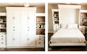 DIY Modern Farmhouse Murphy Bed with Bookcase