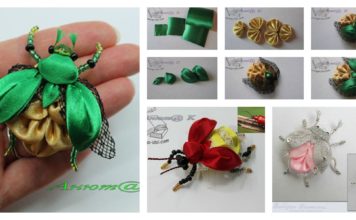 DIY Unique Kanzashi Beetle Made From Satin Ribbon