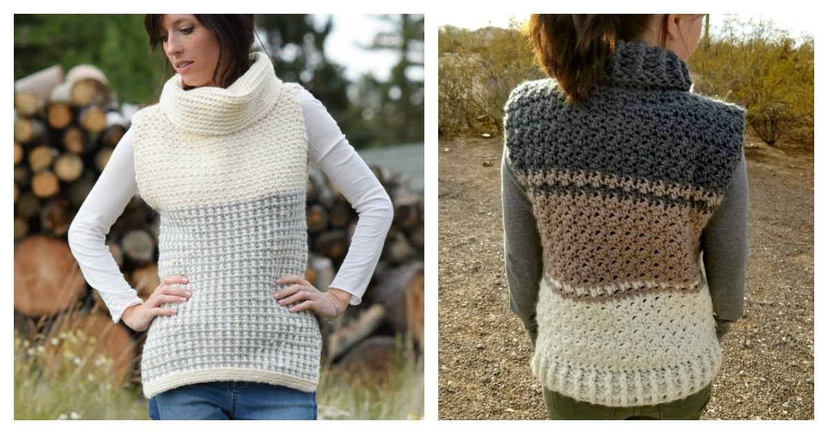 Cowl Sweater Vest Free Crochet Pattern