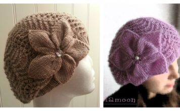 Slouchy Lace Hat with Flower Free Knitting Pattern