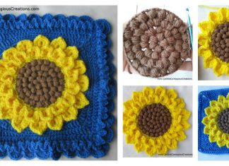 Crocodile Stitch Sunflower Square Free Crochet Pattern