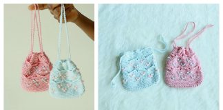 Beaded Mini Drawstring Pouch Bag Free Crochet Pattern