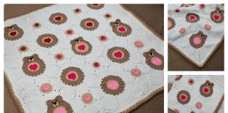 Baby Blanket with Hearts and Bears Free Crochet Pattern