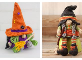 Witch Gnome and Broom Free Crochet Pattern