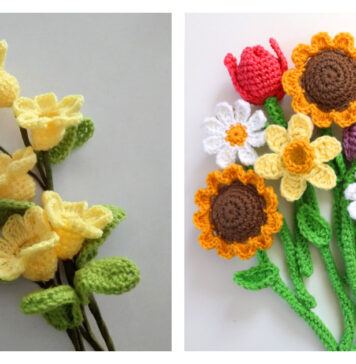 Crochet 3D Flower Bouquet Free Pattern
