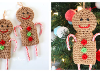 Candy Cane Gingerbread Man Ornament Free Crochet Pattern and Video Tutorial