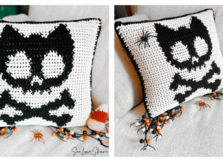 Halloween Cat Skull Pillow Free Crochet Pattern