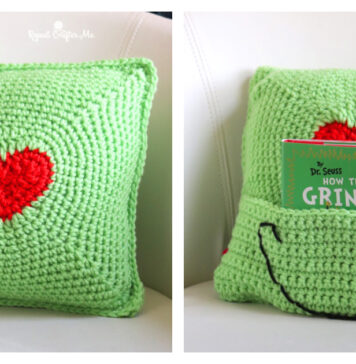 Grinch Heart Pillow Free Crochet Pattern